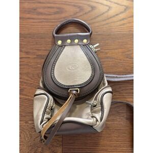 Tan Leather Shoulder Sling Bag Backpack Triangle Zippered Straps Made In Italy